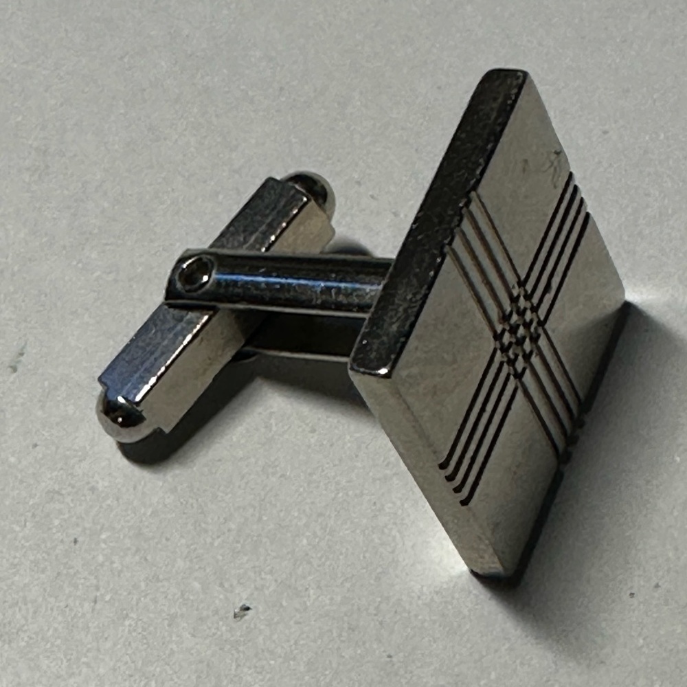 Classic Square Silver Cufflink With Linear Engrav… - image 1